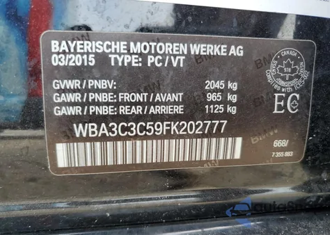 2015 BMW 320 I xDrive z USA, uszkodzony, nr VIN WBA3C3C59FK202777